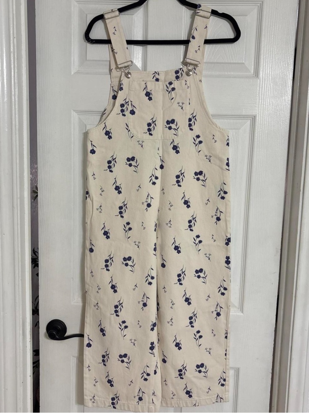 Viral Zara Cream Overalls with Blue Floral Print